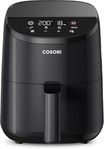 COSORI Air Fryer 70-205℃ 4-en-1 Friteuse Sans Huile 2L,Idéal Pour Les Collations,Faciles à Croustillants,97% d'Huile en Moins,30+Recettes en Ligne,1-2 Personnes,Noir