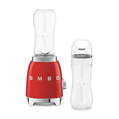 Smeg, Mini-blender Compact PBF01RDEU, 2 Niveaux de Vitesse, Blocage Moteur de Sécurité, 2 bouteilles de 600 ml Fournies, Base Antidérapante, Range cordon Intégré, 300W, Rouge