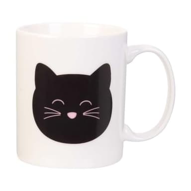 The Concept Factory - KA4188 Mug Thermoreactif - Design Chat - Change de Couleur avec Chaleur - Porcelaine - Conçu pour Café et Thé - 30Cl - Couleur Noir/Rose