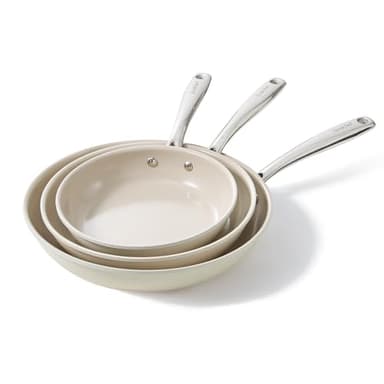 Redchef Set de 3 Poêles à revêtement céramique pour induction 20/24/28 cm Pour tous les types de plaques de cuisson - Sans PTFE - Sans PFAS - Sans PFOA, Passe au four et au lave-vaisselle - Beige
