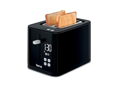 Tefal Grille-pain 2 fentes, 7 Niveaux de dorage, Fonction arrêt, Ecran digital, 2 Favoris personnalisables, Décompte du temps restant, Décongélation, Réchauffage, Smart'n Light, Noir, TT640810