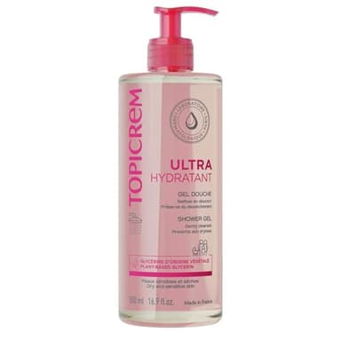 Topicrem - Ultra Hydratant Gel Douche - Nettoie en Douceur, Protège et Hydrate la Peau - Sans Savon, Texture Onctueuse, Odeur Délicate, Peaux Sensibles et Sèches, Fabrication Française - 500 ml