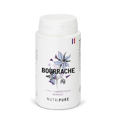 Nutripure | Huile de Bourrache BIO | Hydratation Naturelle et Souplesse de la Peau | Huile Vierge Extraite à Froid | Riche en Acide Gras Gamma Linolénique | 90 gélules 500mg | 1 mois | Made in France