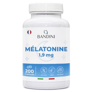 Bandini® Mélatonine 200 Comprimés, pure 1,9 mg Extra fort - Sommeil Rapide et Repos - Complément Alimentaire de Melatonine Hautement Dosée - Endormissement, Pour Dormir - Décalage Horaire et Jet Lag