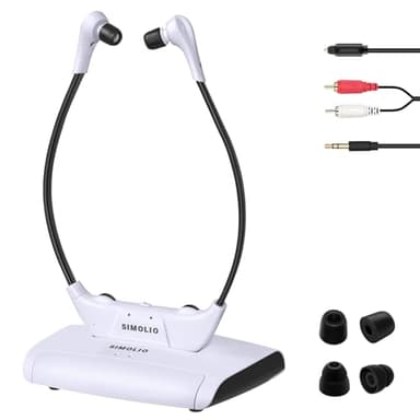 SIMOLIO Casque TV sans Fil Optique avec Balance G/D, Contrôle Volume Amélioré pour Personnes âgées, Ambient Mode, Batterie de Recharge & Remplaçable, Pas de Retard, SM-823D Pro