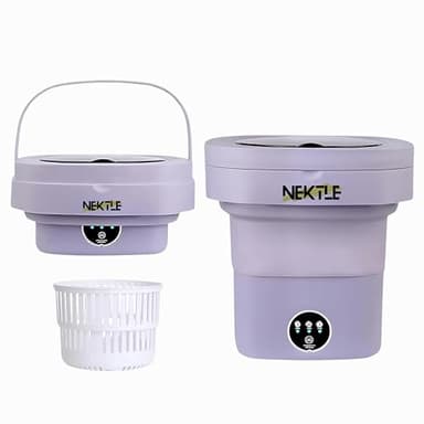 Nektle Mini machine à laver portable pliable de 12 L (24 x 24 x 33 cm), 36 W, compacte et légère, idéale pour les voyages, le camping, les petits espaces, clavier étanche, économe en énergie (violet)