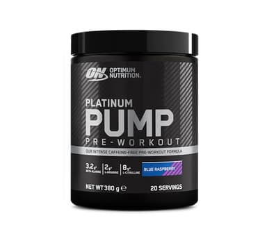 Optimum Nutrition ON Platinum PUMP, complément alimentaire pré-workout, intense et sans caféine avec Fruitflow, Beta-Alanine, L-Arginine, L-Citrulline, saveur Framboise Bleue, 20 portions, 380 g