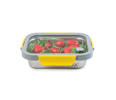 Pika - Boite alimentaire 820ml en inox et couvercle en verre trempé – Hermétique et légère – Compatible micro-ondes, four, congélateur – MetalShock