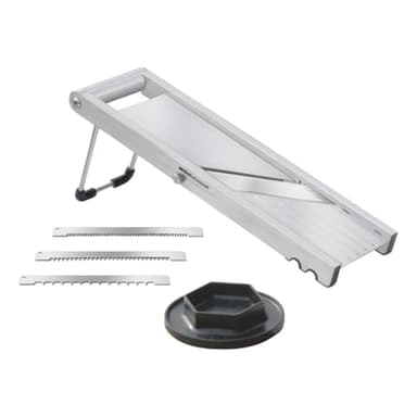 LOUIS TELLIER - Mandoline Inox Quickly Slice – Lame Affûtée et Pied Antidérapant – 3 Peignes Effileurs Interchangeables 2/3/6 mm – Tranchage et Décoration Facile des Fruits et Légumes