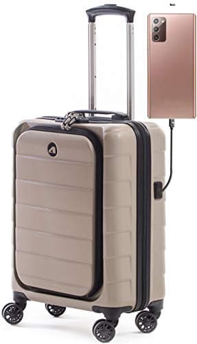 ALPINI Valise Taille Cabine Rigide INOVA-2.0 avec Compartiment pour Ordinateur 16" (55cm) Garantie 2 Ans 100% ABS Port USB (Taupe (Creamy Brown), (Cabine) S – Small – 40L – 55x40x20cm – 2.7kg)