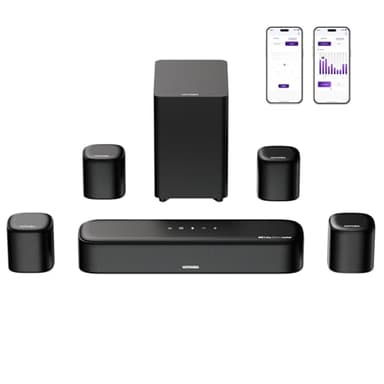ULTIMEA Barre de Son TV 7.1 avec Dolby Atmos, Haut-Parleur TV avec App, Système de Cinéma Maison 3D Surround avec 4 Enceintes Surround et Subwoofer, HDMI eARC de 350W, Bluetooth, Aura A60