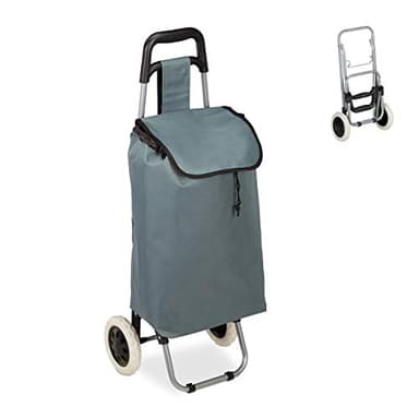 Relaxdays Chariot de Courses, Pliable, 25 L Sac d’achats avec roulettes, Chargeable Jusqu’à 10 kg, 91 x 40 x 30 cm,Gris