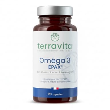 Oméga 3 EPAX® | Huile de Poissons Sauvages Ultra Pure | Processus de Purification Breveté XO | Haute Concentration EPA et DHA | TOTOX inf. à 3 | Pêche Durable | 90 Capsules Anti Oxydation | Terravita