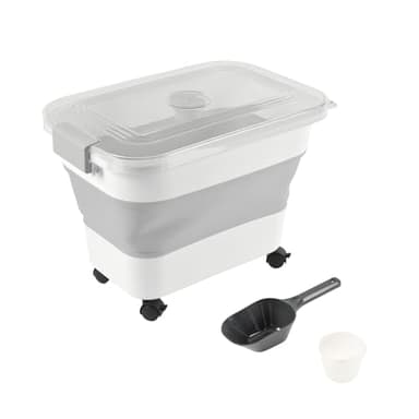 Love Story, Conteneur à Croquettes Rétractable 20L avec Pelle 44,8 x 28,3 x 28,1 cm Blanc Gris