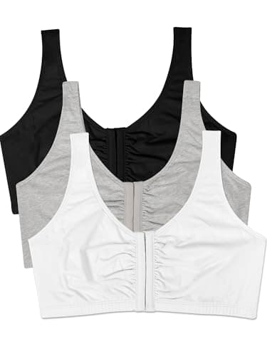 Fruit of The Loom Front Close Builtup Sports Bra Soutien-Gorge, Opaque, Noir/Blanc/Gris chiné, Lot de 3, 100 Femme