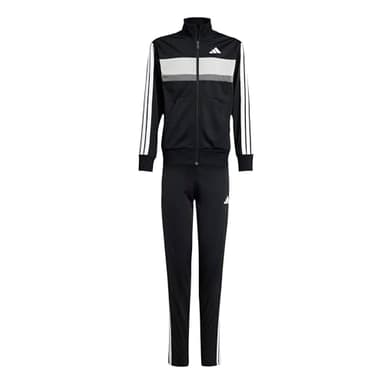 adidas Unisex Kinder SEASONAL ESSENTIALS TIBERIO 3 STRIPES TRICOT TRACKSUIT, Black/White/Grey Two, 11-12 Years
