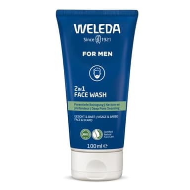 WELEDA - Gel nettoyant 2en1 visage et barbe Homme - Nettoie en profondeur, prévient les impuretés et réduit l'excès de sébum - NATRUE* - Vegan*** -100 ml