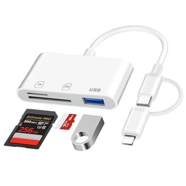 Lecteur Carte SD pour iPhone [Certifié Apple MFi] 3 en 2 Adaptateur Carte SD USB C Lightning vers SD/Micro SD/USB, Adaptateur de Carte Mémoire, SD Card Reader pour iPhone 16/15/14 iPad Android