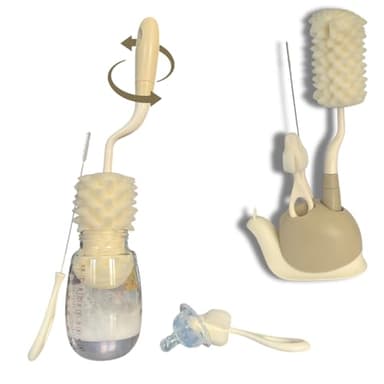 Kit Nettoyage Biberon 4 Pièces – Goupillon Long, Écouvillon Tétine, Brosse Paille, Support Escargot – Compatible Tous Biberons, Tétines, Pailles et Accessoires Bébé – Éponge Douce, sans Rayures