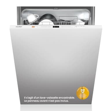 COMFEE' CDWPB1215PB-EU Lave-vaisselle Entièrement Intégré avec 12 Couverts, Lavage Cloud Wash, Séchage Supplémentaire, Lave-vaisselle Encastrable avec Démarrage Différé, Lavage Rapide - Blanc