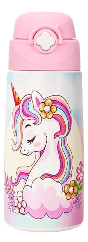 Ntswasd Gourde Isotherme Pour Enfant Avec Paille,acier Inoxydable - 500 Ml- Sans Bpa - Anti-fuite - Bouteille D'eau Isotherme Pour L'école, La Maternelle（Licorne）