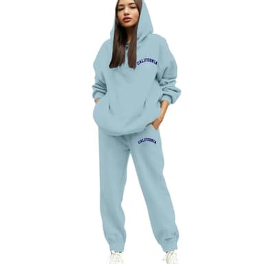 PAIDAXING Ensemble de survêtement pour femmes Ensemble complet UK 2 pièces Vêtements de détente Impression de lettres Sweat à capuche et pantalon de jogging Grandes tailles Manches longues Capuche
