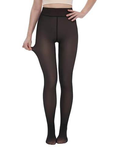 TNNZEET Collant Polaire Femme Taille Haute, Collant Thermique Femme Effet Transparent, Collants Doublés d'Hiver, Noir Transparent,L-XL