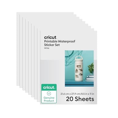 Cricut Autocollants imprimables imperméables, Blancs – 21,6 cm x 27,9 cm (lot de 20)