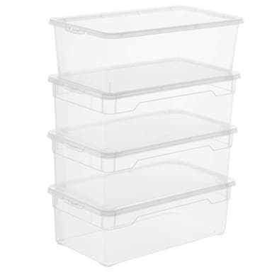 Rotho Clear Ensemble de 4 boîtes de rangement 5l avec couvercle, Plastique (PP) sans BPA, transparent, 4 x 5l (33.0 x 19.0 x 11.0 cm)