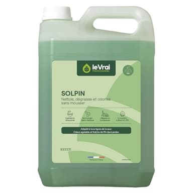 LE VRAI PROFESSIONNEL - SOLPIN - Nettoyant Sol Multi-Surfaces - Détergent aux Agents Lavants d’Origine Végétale - pour Aspirateur/Robot - Parfum Pin des Landes - Fabrication Française - Bidon 5L