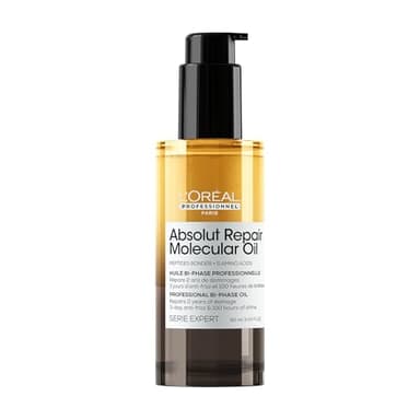 L'OREAL PROFESSIONNEL - Huile Cheveux Bi-Phase Absolut Repair Molecular - Leave-in Sans Rinçage - Répare 2 Ans de Dommages - 100 Heures de Brillance - Cheveux Secs & Abîmés - 90 ml