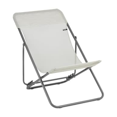 Lafuma MOBILIER - Transat Pliant Multiposition Maxi TRANSAT - Toile Batyline® Résistante - Chaise Longue Pliante Terrasse et Jardin - 4 Positions, Tout Confort, Fabriqué en France - Beige SEIGLE