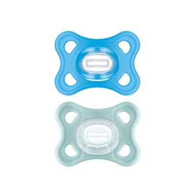 MAM Comfort Sucette en lot de 2, 100% silicone, avec étui porte-sucette, 3 à 12 mois, bleu clair