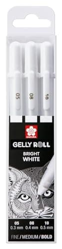 SAKURA Gelly Roll Basic Blanc Stylo Encre Gel Set of 3, Tailles variées | Stylos opaques pour la décoration, le lettering et le DIY