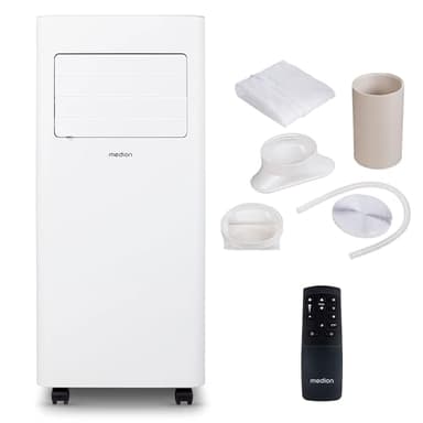MEDION Climatiseur Mobile E701 (7000 BTU, 3-en-1, Refroidir, Déshumidification, Ventilation, jusqu'à 25m², kit de joint de fenêtre, mode sommeil, contrôle Télécommande, Écran, MD 37730)