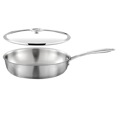 CUISINOX - Gourmet - Sauteuse 24 cm inox - Triply - Compatible tous feux dont induction - Acier Inoxydable 18/10 - Poignée Fixe - Couvercle - Sans PFAS, PTFE, PFOA - Made in France