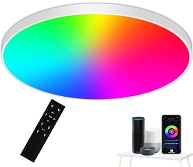 Eregou Plafonnier Led Couleur, 24W Luminaire Plafonnier Led et Contrôle APP, Lampe de Plafond Dimmable Compatible avec Alexa Google Home, pour Chambre Cuisine Couloir 3000K-6500K Blanc