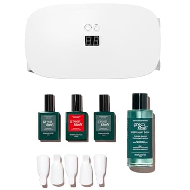 Manucurist Kit Vernis Semi Permanent Green Flash™ Rouge Poppy Red, Kit Ongle Gel UV Complet : Lampe UV Semi Permanent 24W, Base & Top Coat, Vernis, Dissolvant, Pinces, Idée Cadeau Femme Saint Valentin