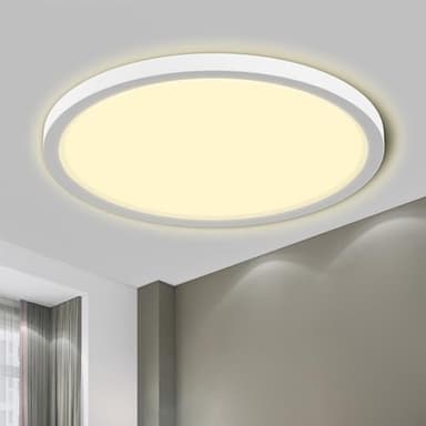 LQWELL® Plafonnier LED, Lampe de Salle de Bain Étanche IP44 Ronde Plate 18W 3000K 1980LM Lampe Simple Moderne Mince pour Salon Chambre Cuisine Balcon Couloir Sous-Sol Bureau, 220 * 24mm