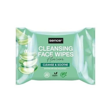 Sence Lot de 3 paquets de 20 lingettes nettoyantes pour le visage à l'aloe vera avec acide citrique, vitamines A et C et panthénol, véganes