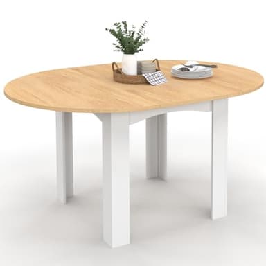 IDMarket - Table à Manger Extensible Ronde Dona 4-8 Personnes Blanche Plateau façon hêtre 110-150 cm