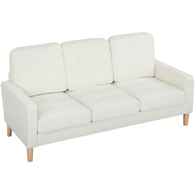 HOMCOM Canapé 3 Places en Velours, Design Moderne, avec Coussins épais et Assise capitonnée, canapé pour Salon Chambre Bureau, Pieds en Bois d'hévéa, crème
