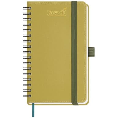 BEZEND Petit Agenda 2026 de Poche Spirale 15,5 x 9 cm Agenda Semainier 2026 avec Double Horaire 1 Semaine 2 Pages | 18 Mois Du juil. 25 à déc. 26 | Couverture Souple en Cuir PU - Moutarde