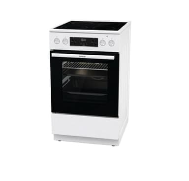 Gorenje GECS5C 60 WPA Cuisinière électrique avec plaque de cuisson vitrocéramique / 50 cm / 70 litres/GentleClose/Chauffage rapide/AirFry/ExtraSteam/Tiroirs télescopiques/AquaClean/Blanc