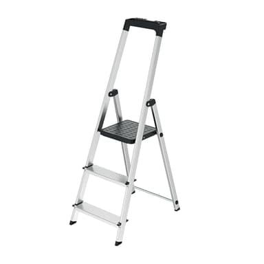 WERKA PRO Escabeau en Aluminium 3 Marches Pliable et Léger pour Usage Domestique et Professionnel avec Plateforme Antidérapante et Poignées de Sécurité - Taille Standard - Argenté