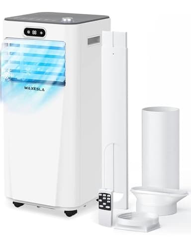 Maxesla Climatiseur Portable 9000 BTU 3 en 1, Avec affichage frontal, Bouton de Rotation，Déshumidificateur, Ventilateur de Refroidissement Avec 3 Vitesses de Ventilateur, Télécommande, et Minuterie