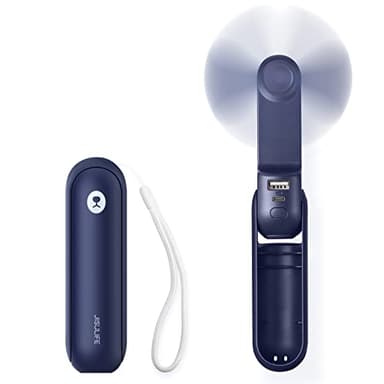 JISULIFE Ventilateur de Poche, Mini Ventilateur à Main Portable, à Piles Rechargeables par USB [14-21 heures], Ventilateur Personnel Pliable et Silencieux Avec Batterie Externe, Lampe de Poche-Bleu