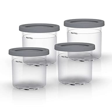 Ninja Dessert Tubs - Pack of 4 [XSK4PINTEUUK] Official Accessory Compatible with Ninja Ice Cream Maker NC300UK, Grey/Clear
