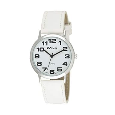 Ravel - Montre Bracelet Femme (Grande) Facile à Lire avec de Gros Chiffres - Cadran Blanc/Ton argenté/Blanc