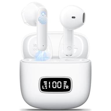 Ecouteurs Bluetooth sans Fil, Godyse Écouteurs sans Fil 5.4 avec 4 ENC Réduction Antibruit Mic Écran LED 42H Durée HiFi Stéréo IPX6 Étanche Contrôle Tactile Oreillette Bluetooth pour iOS Android Blanc